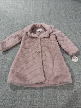 BiScotti Pale Pink Faux Fur Girls' Pea Coat. Size 24M NWT